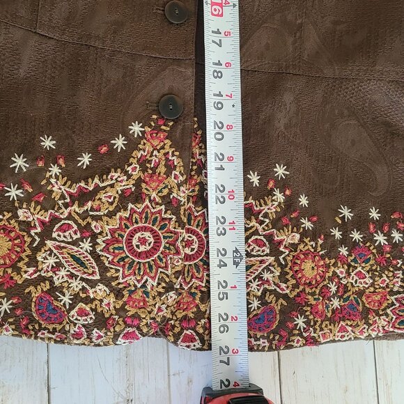 Vintage Coldwater Creek Embroidered Fitted Blazer Jacket Brown Romantic Boho 10 - Picture 7 of 9